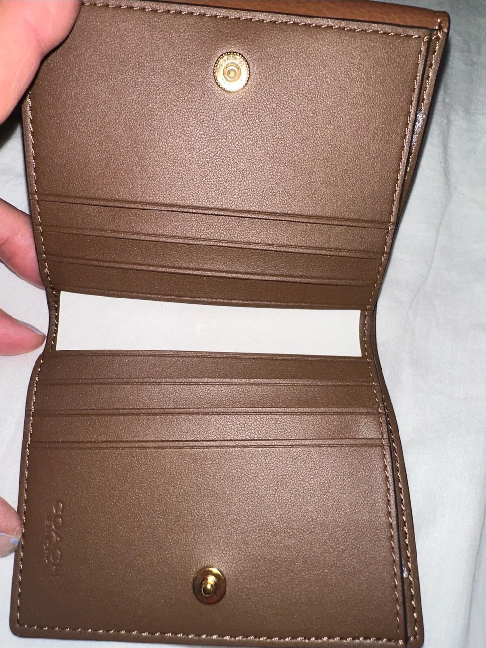 Coach Brown & Black Signature Compact Wallet with Gold Accent